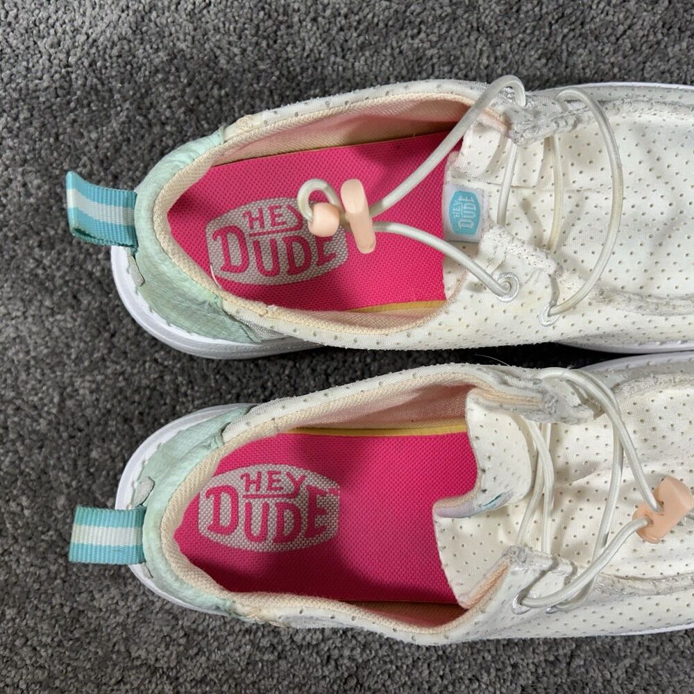 Hey Dude Wendy Perf Sport Women’s Sz 8 White Green Slip On Loafers Comfort Shoes - Picture 9 of 11